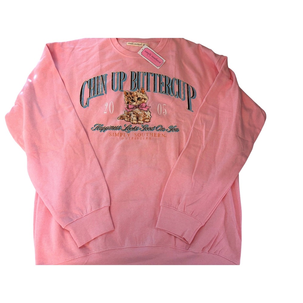 Simply Southern Sweatshirt M-L Pink Kitten, Cozy, Graphic, Fleece, Pullover, New